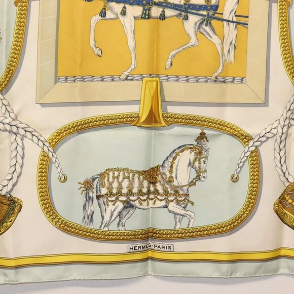 HERMES Carre 90 Scarf ""GRAND APPARAT"" Silk Light Blue Auth - Picture 6 of 14